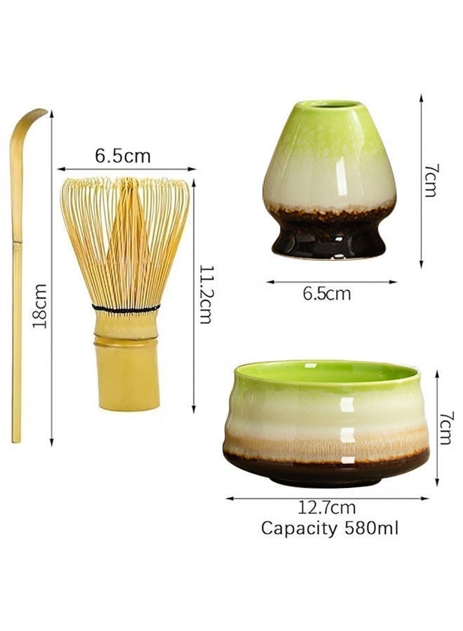 Brinaoki Four-Piece Matcha Tea Set Matcha Whisk Set Ceramic Matcha Bowl White Whisk Stand Traditional Tea Scoop Traditional Matcha Utensils Perfect Set (Green) - Image 5